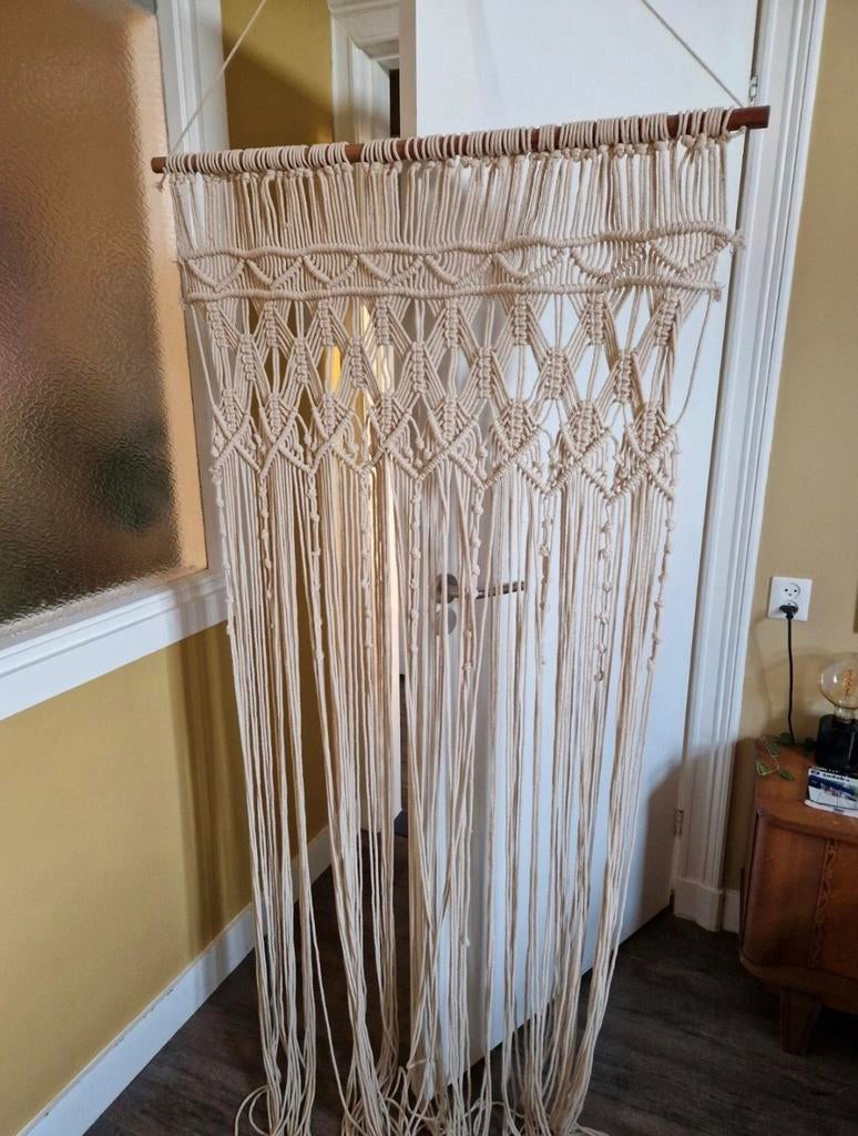 Handgeknoopt macrame gordijn 89x200cm, Huis en Inrichting, Ophalen, Gebruikt, Bohemian, Macrame, 200 cm of meer