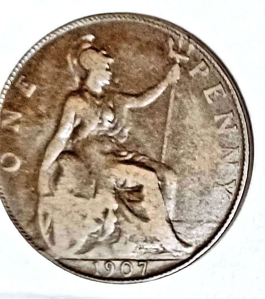 Foto 6 van Compl serie:King Edward-9 Britse One Penny munten:1902-1910
