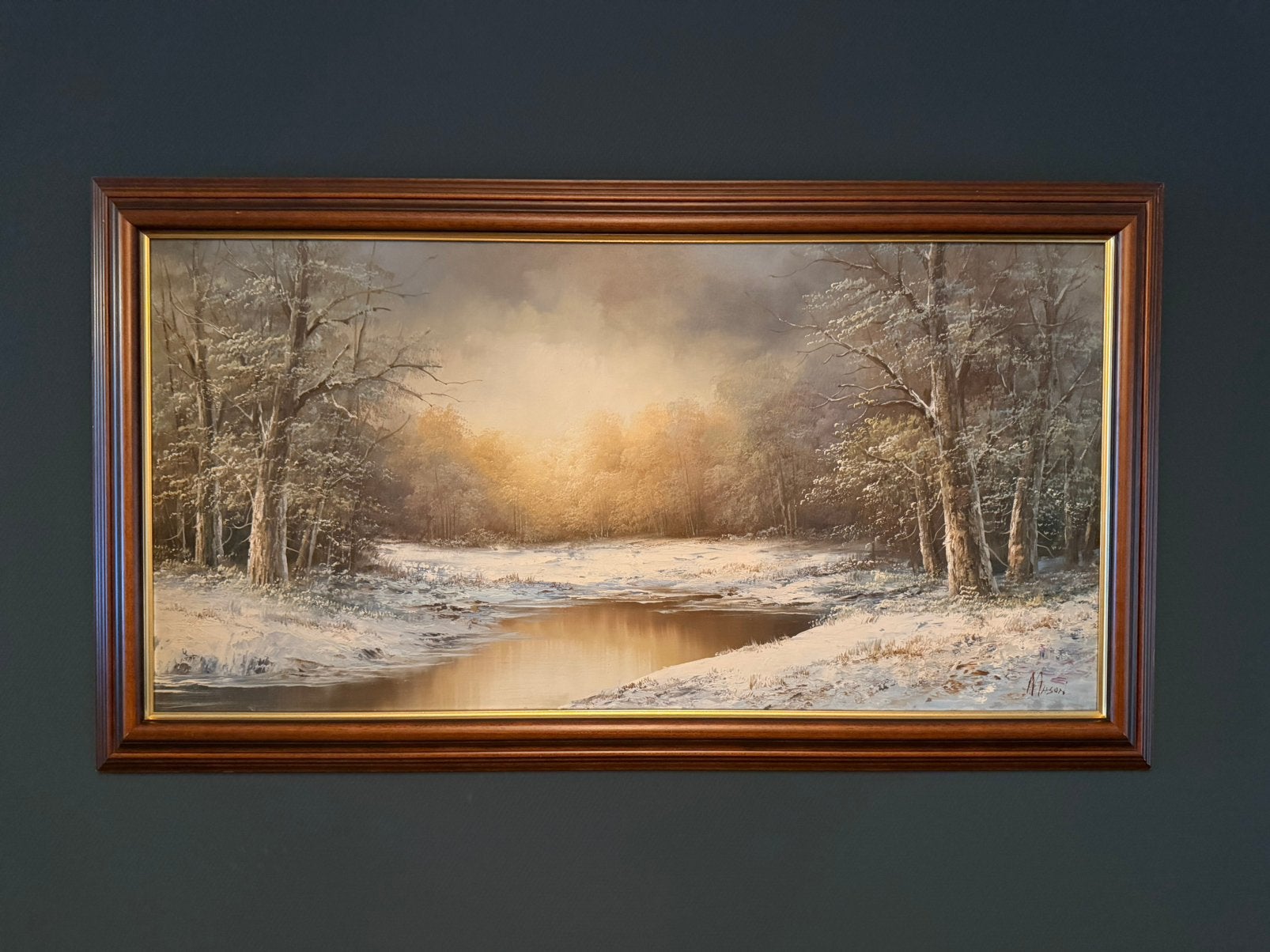 Groot origineel olieverfschilderij winterlandschap 75135 cm, Ophalen