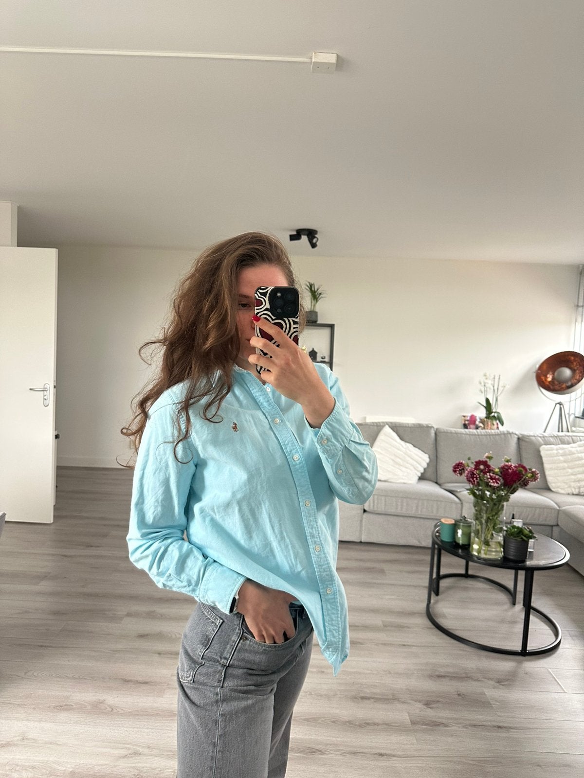 Polo Ralph Lauren lichtblauw overhemd - maat m, Ophalen of Verzenden, Zo goed als nieuw, Blauw