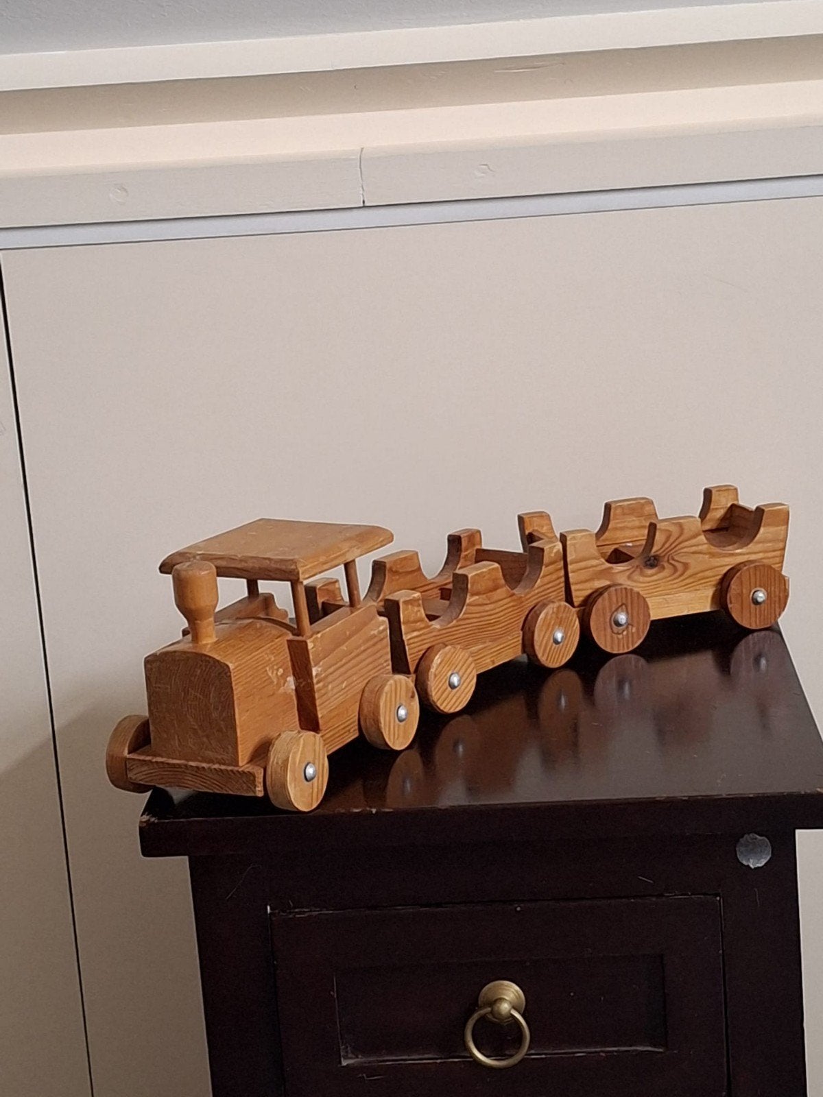 Houten trein met wagons - Vintage speelgoed, Kinderen en Baby's, Speelgoed | Houten speelgoed, Ophalen of Verzenden