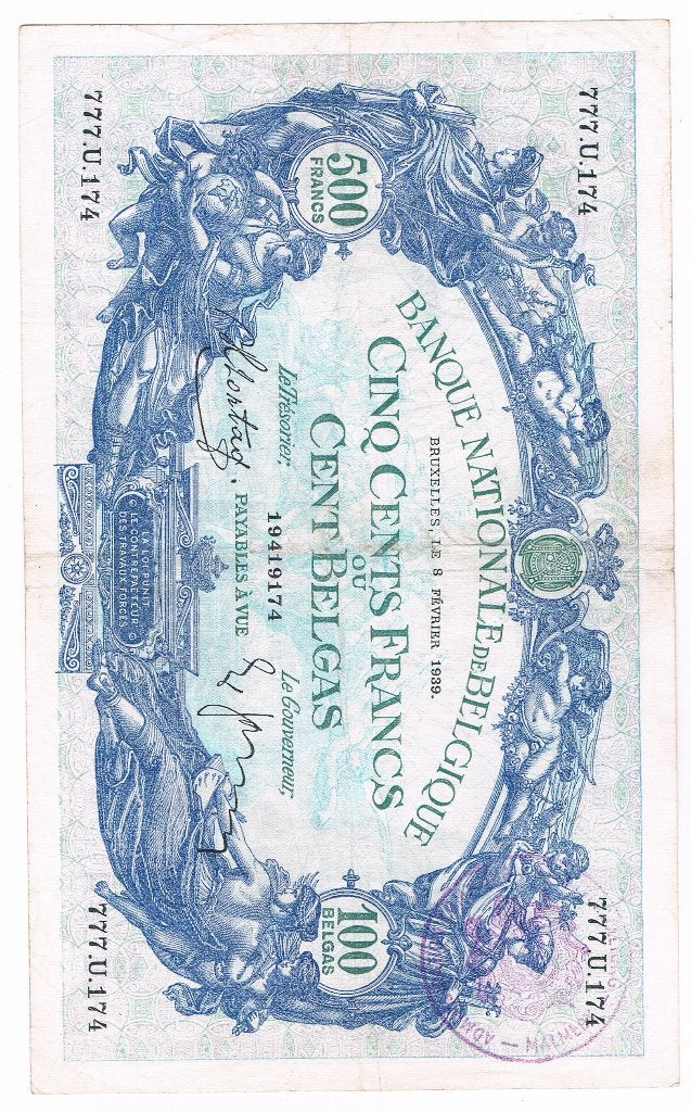 500 francs België 8 februari 1939, Ophalen of Verzenden, België, Los biljet