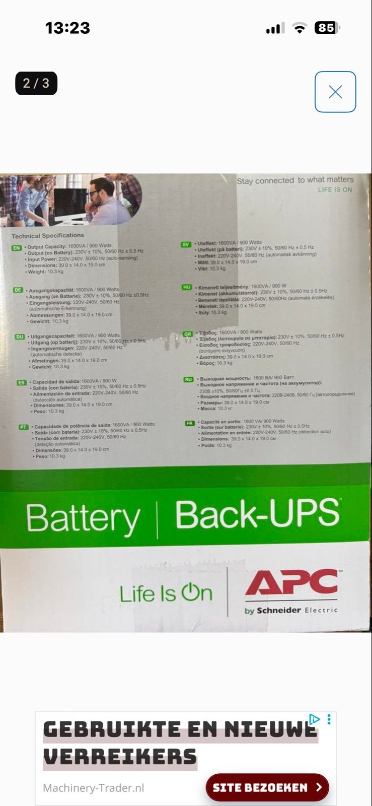 APC Battery Back-UPS 1600VA/900W (gebruikt), Ophalen of Verzenden, Gebruikt