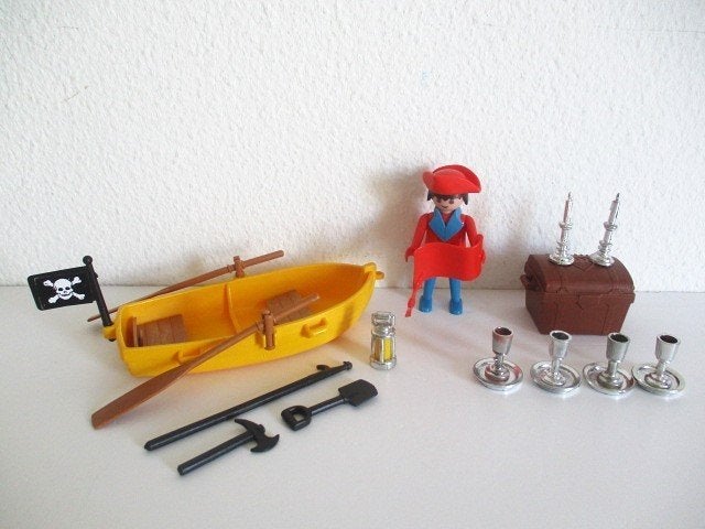 playmobil piraat met roeiboot en kist 3570 vintage, Ophalen of Verzenden, Gebruikt, Complete set