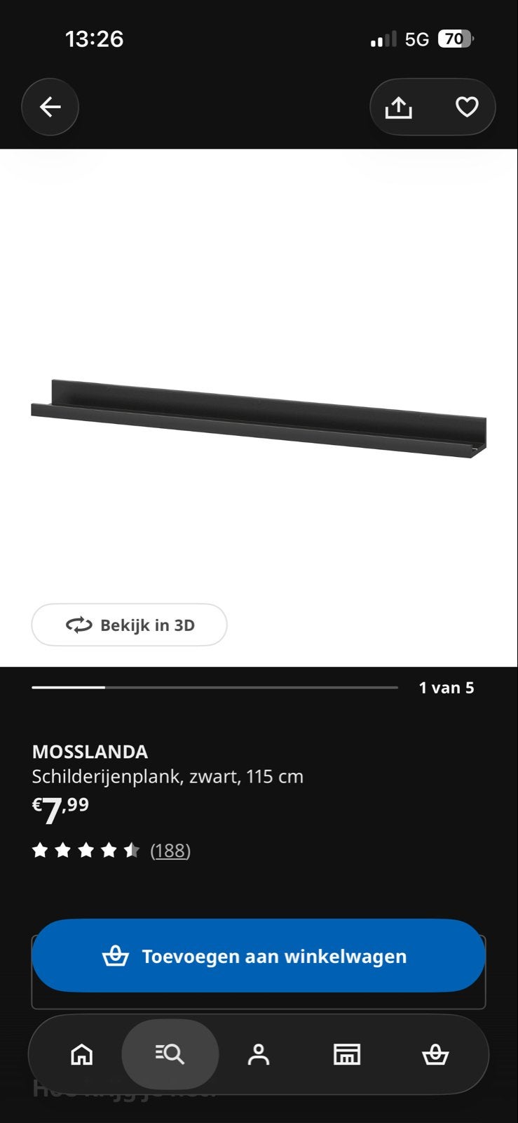 IKEA MOSSLANDA Schilderijenplank Zwart 115 cm, Ophalen, Gebruikt