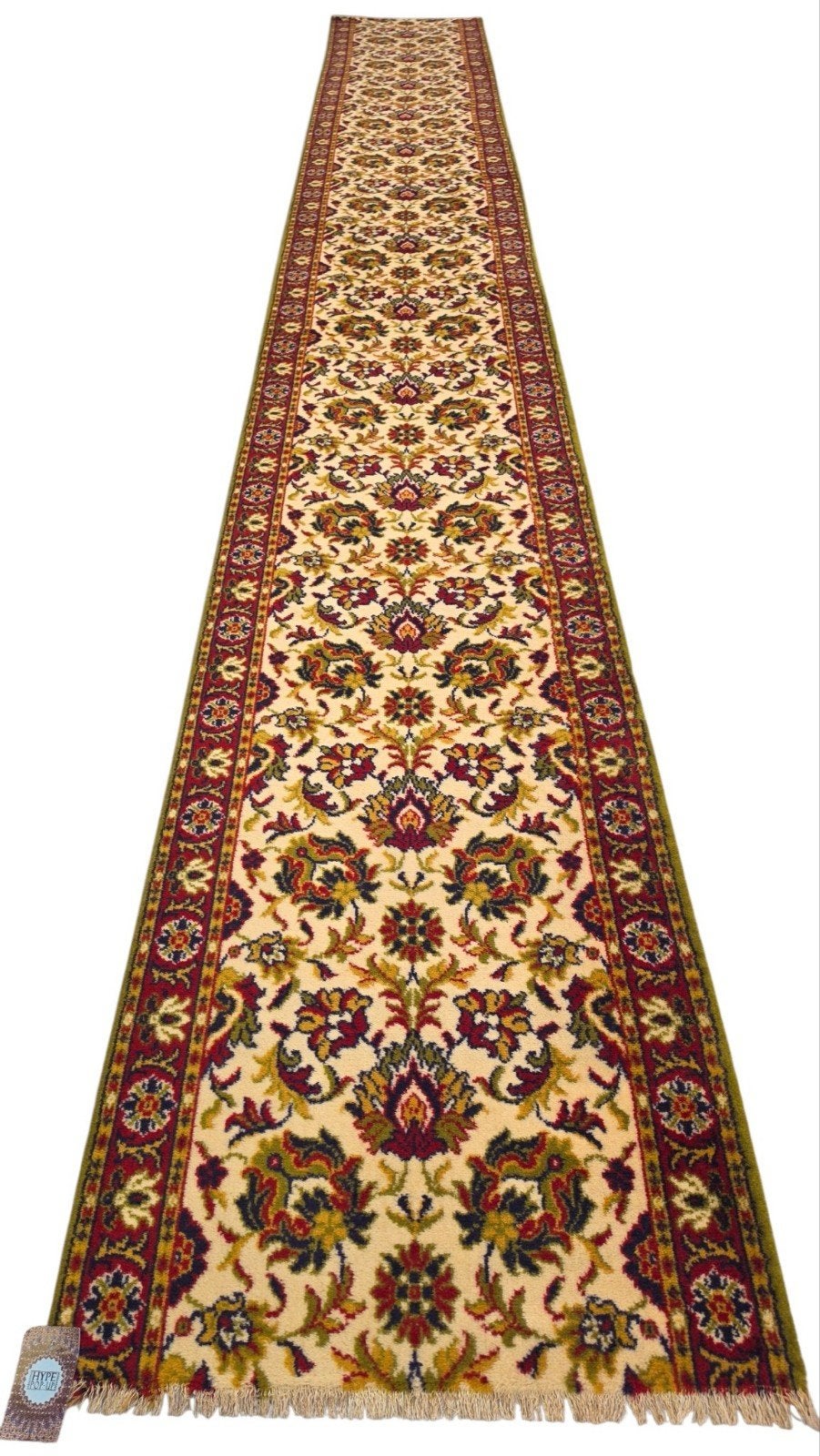 Vintage oosters wol tapijt trap loper floral green 67x517cm