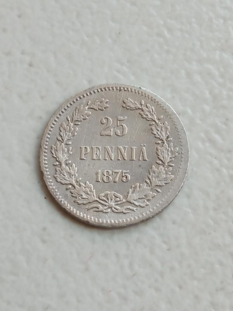 Finland 25 pennia 1875., Ophalen of Verzenden, Overige landen, Losse munt, Zilver