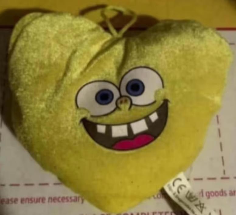 Pluche hart, geel hartje Sponge Bob, knuffel hartvormig, Kinderen en Baby's, Speelgoed | Knuffels en Pluche, Zo goed als nieuw
