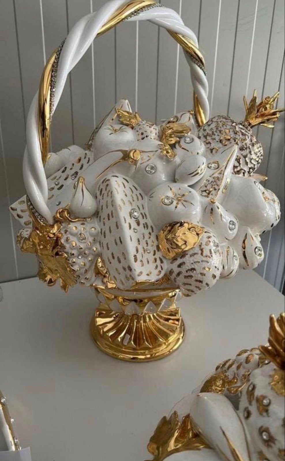 Capodimonte Fruitmand Wit Porselein met 24kt Bladgoud, Ophalen of Verzenden, Nieuw
