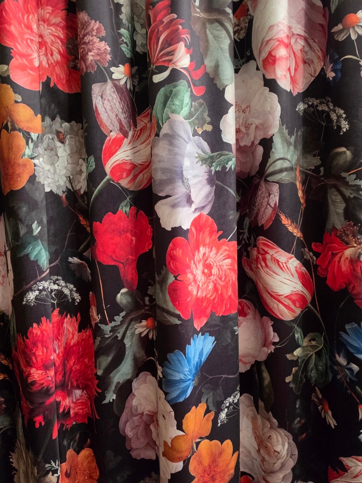 Zeer luxe velours gordijnen met bloemenprint, verduisterend, Fluweel, Ophalen of Verzenden, Gebruikt, Overgordijn