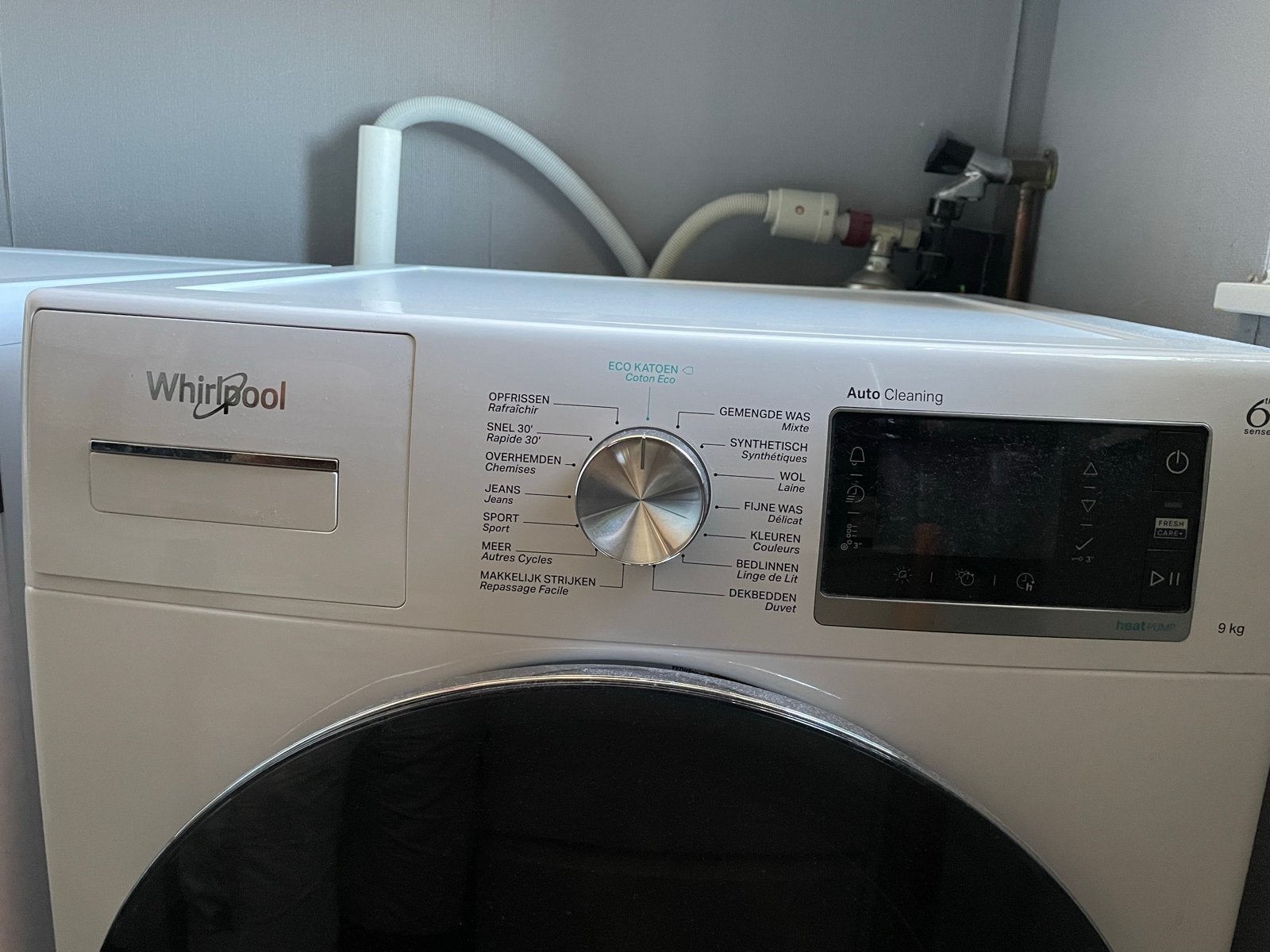 Whirlpool W6D94WR Wasdroger - 9kg capaciteit, Ophalen, Gebruikt, 8 tot 10 kg, 85 tot 90 cm