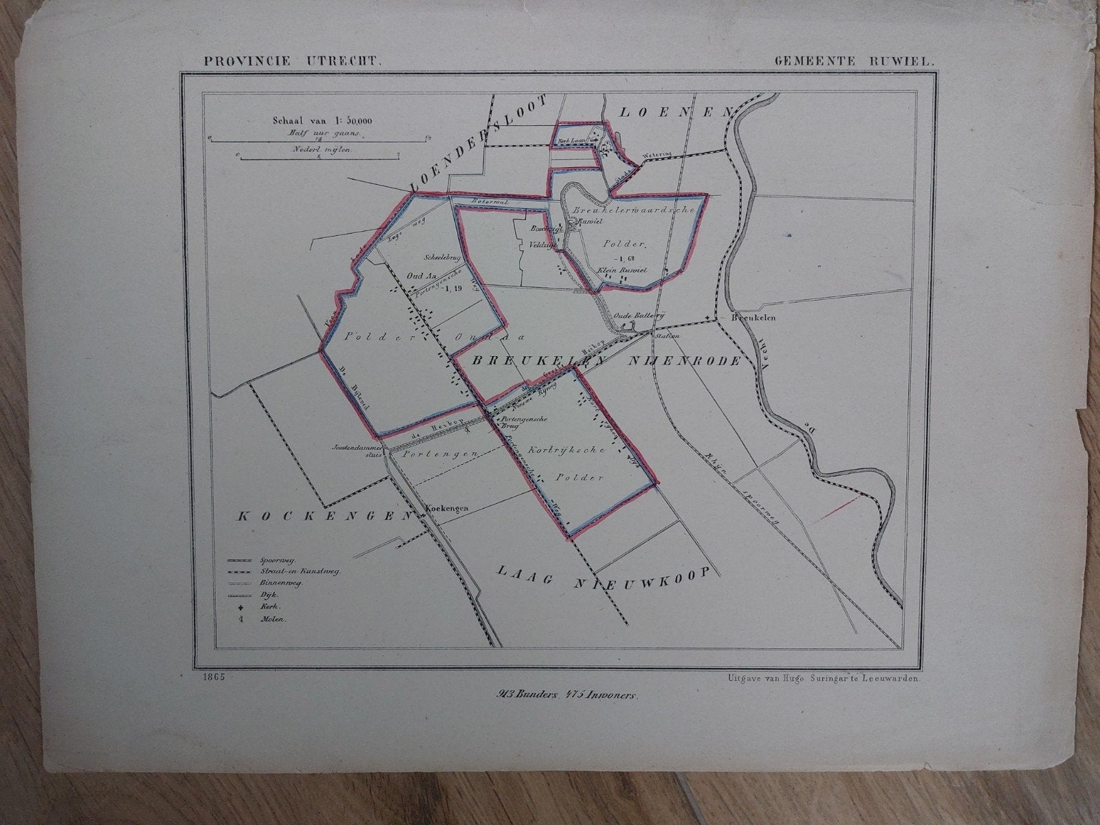 24 / Ruwiel Nijenrode Kuyper Utrecht Litho uit 1865, Origineel, Ophalen of Verzenden
