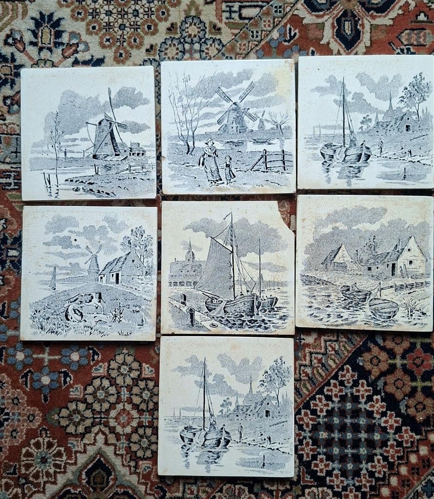 7 vintage oude Tegels, Ophalen of Verzenden