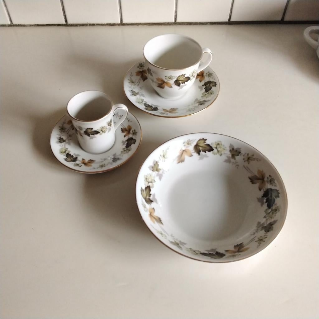 Royal doulton : 2 kop en schotels  en schaal, Ophalen of Verzenden, Zo goed als nieuw, Overige stijlen, Kop(pen) en/of Schotel(s)