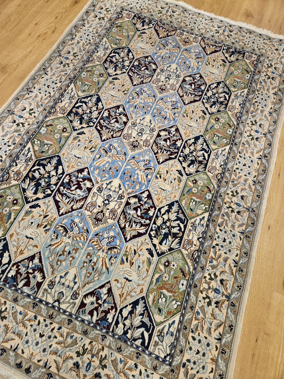 Vintage handgeknoopt perzisch tapijt nain 190x123, Info@SlatsAntiek.nl, Tweedehands, 100 tot 150 cm, Perzisch