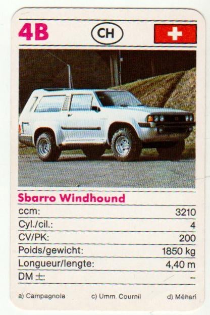 Kw1603 autokaartje 4b -- sbarro windhound, Ophalen of Verzenden, Zo goed als nieuw, Auto's