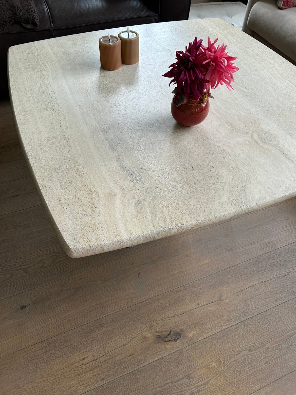 Natuursteen tafelBLAD travertin, Ophalen, Gebruikt, Rechthoekig, 50 tot 100 cm