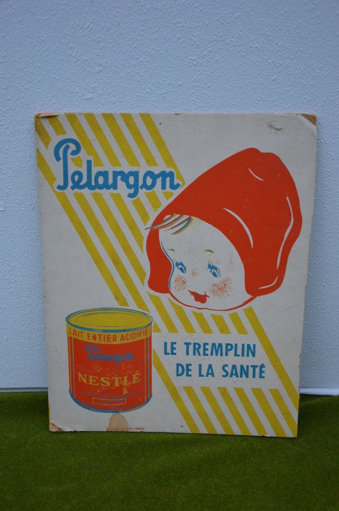 Oud kartonnen reclamebord van Perlagon Nestlé met standaard, Verzamelen, Merken en Reclamevoorwerpen, Ophalen of Verzenden, Gebruikt
