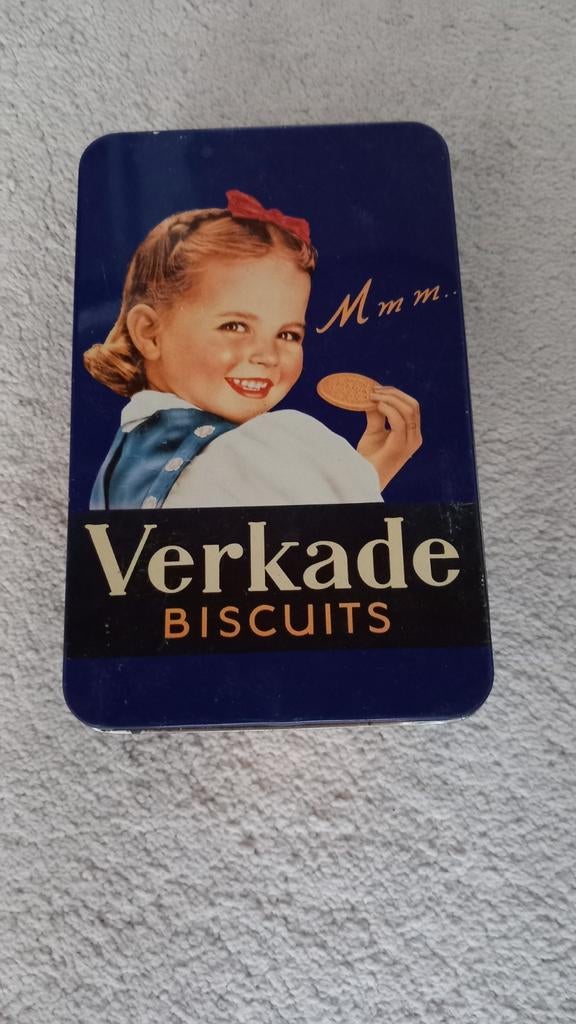 Vintage Verkade bliktrommel - Meisje met koekje, Verzamelen, Blikken, Gebruikt, Koek(jes), Verkade, Ophalen