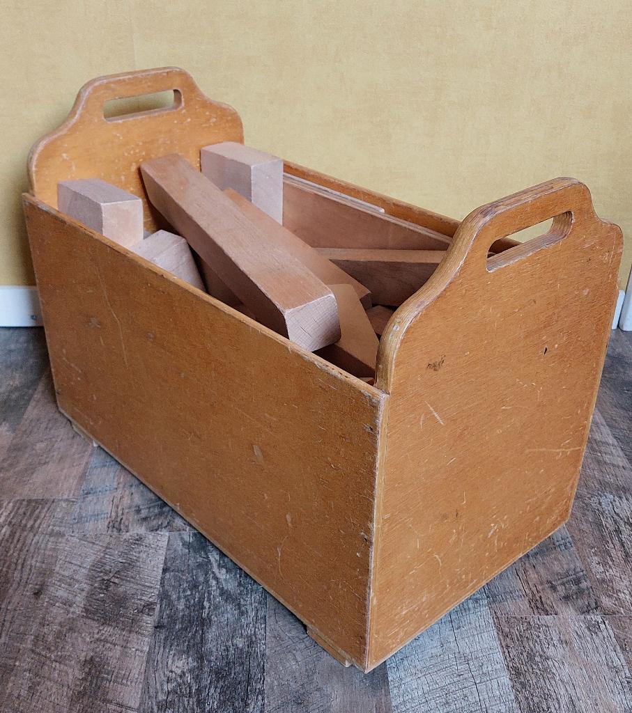 Blokkenkist/blokkendoos van hout, vintage, Kinderen en Baby's, Speelgoed | Houten speelgoed, Ophalen, Gebruikt, Overige typen