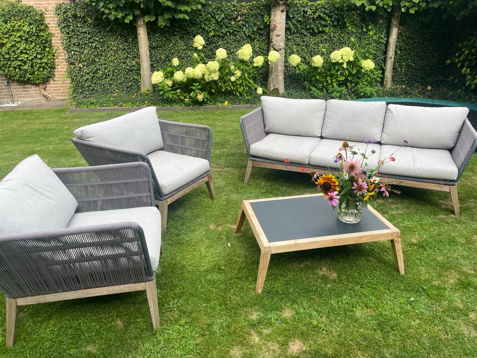 Loungeset van Intratuin - Teakhout, Tuin en Terras, Ophalen, 5 zitplaatsen, Teakhout, Zo goed als nieuw
