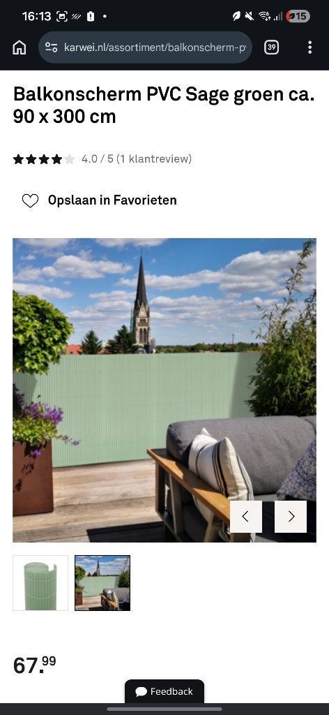 Karwei balkonscherm PVC sage groen 2 rollen 90x300 cm, Ophalen, Zo goed als nieuw