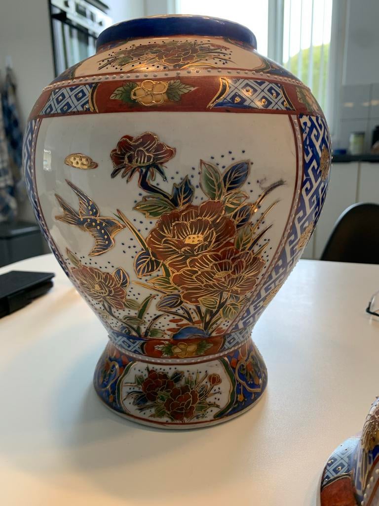 Imari Gember Vaas met Deksel - Bloemen & Vogels, Ophalen of Verzenden