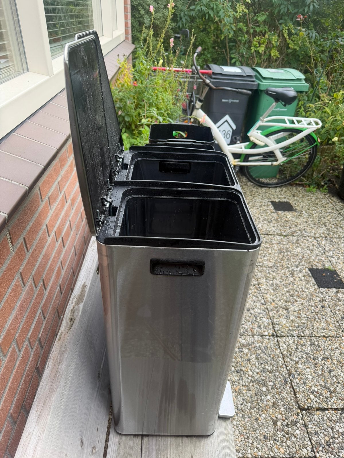 Umuzi Cleaning prullenbak - 60L (2 vakken) - RVS - gebruikt, Ophalen, Gebruikt, Met pedaal, 40 liter of meer