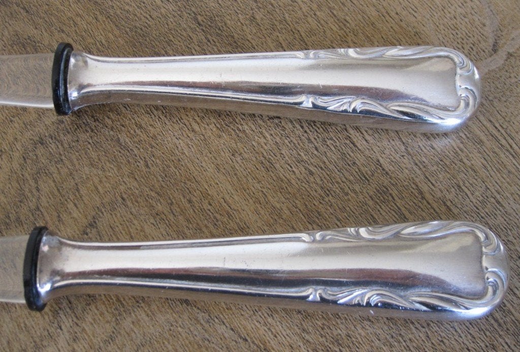 Brocant slabestek, saladebestek, verzilverd heft, Ophalen of Verzenden