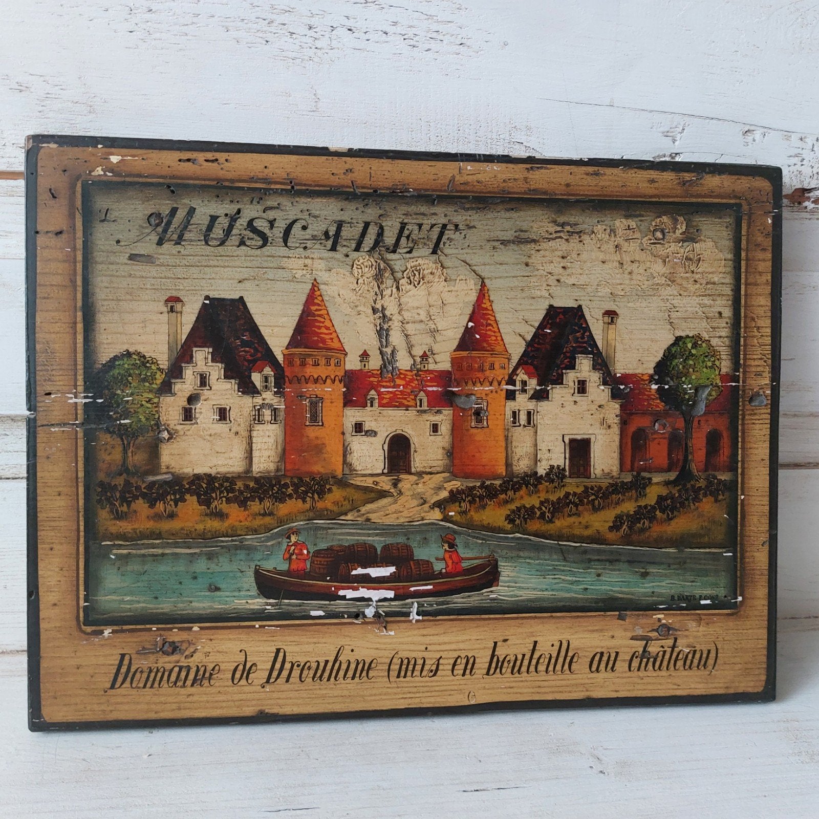 Vintage Houten Wandbord 'Muscadet' door Francesco Contes, Antiek en Kunst, Ophalen