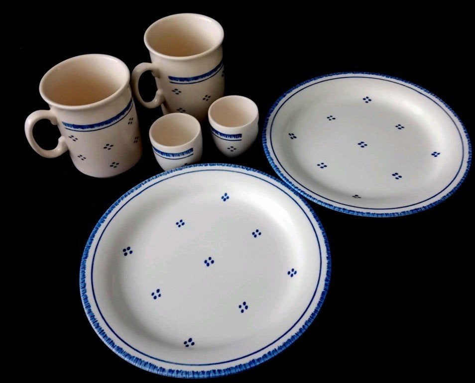 Vintage EIT England blauw-wit ontbijtset, Ophalen of Verzenden