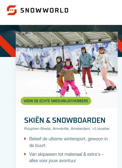 Snowworld dagpas 45% korting (AH), Overige typen, Nieuw, Skiën, Minder dan 100 cm
