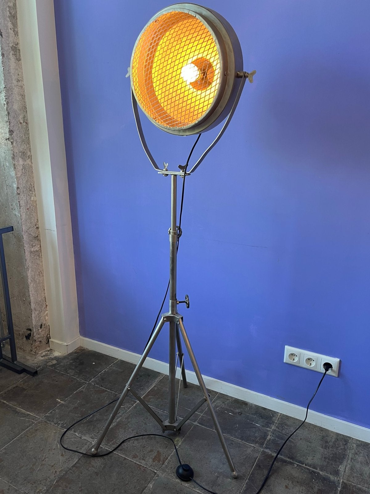 Vintage vloer staande vloerlamp industriële fotolamp licht, Ophalen, Gebruikt, E27 (groot), Metaal