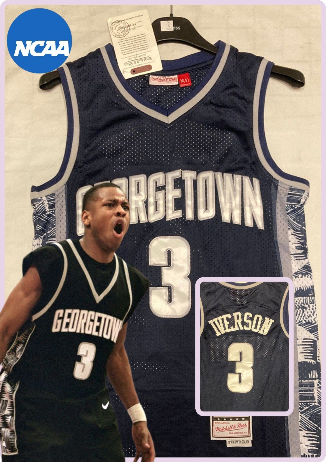 NCAA Georgetown Iverson Basketbalshirt SMALL, Sport en Fitness, Basketbal, Ophalen of Verzenden, Nieuw, Kleding