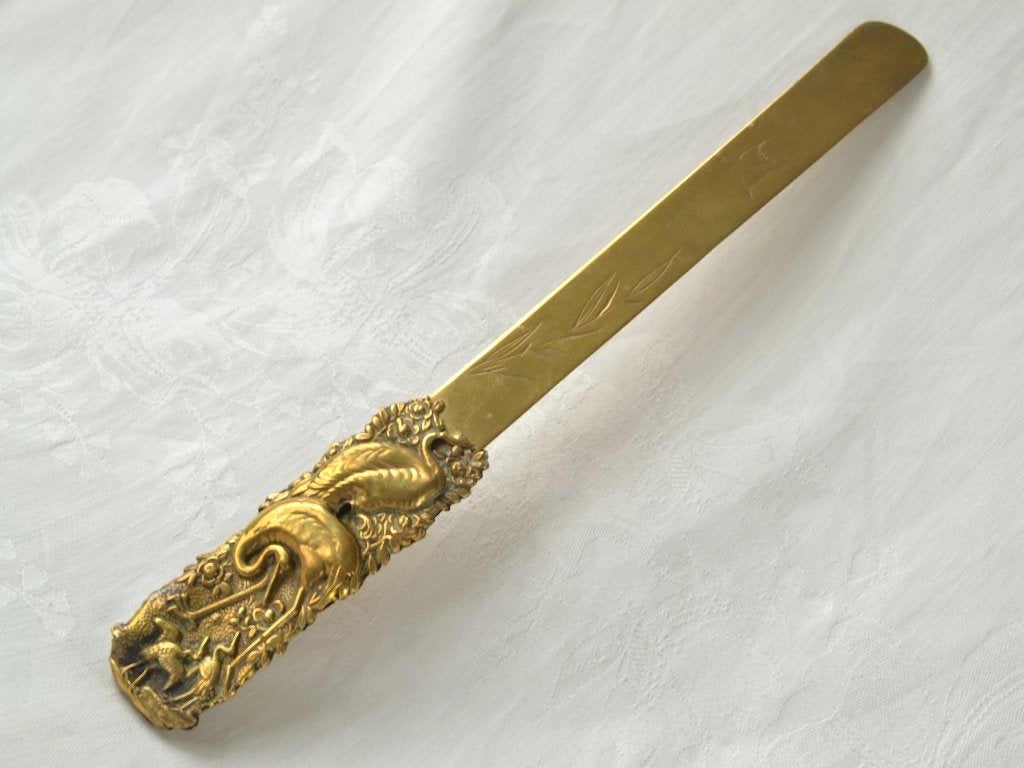 Antieke koperen Papiersnijder/ papiermes – Japan, late Meiji, Ophalen of Verzenden, Koper