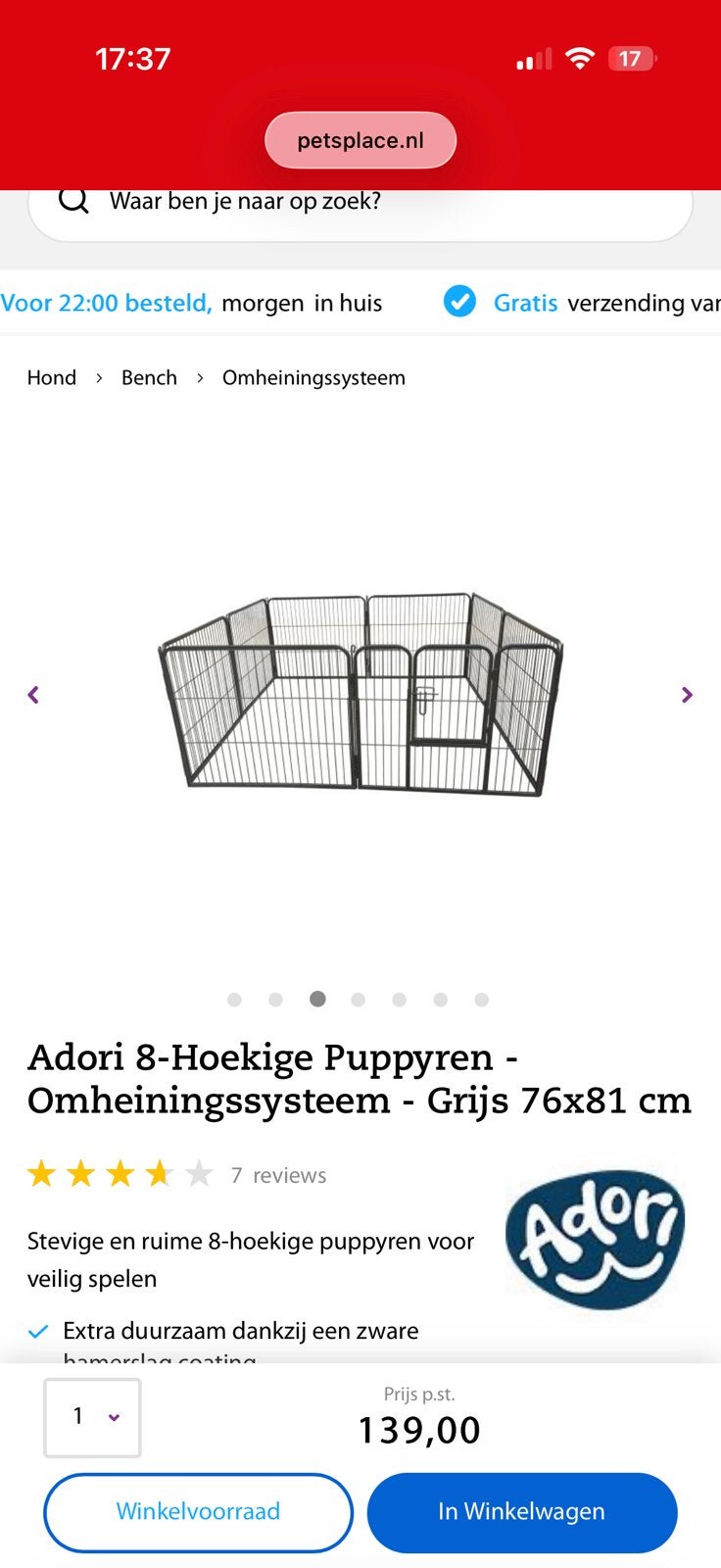 Adori puppy ren grijs zgan, Ophalen, Zo goed als nieuw, 110 cm of meer, Minder dan 65 cm