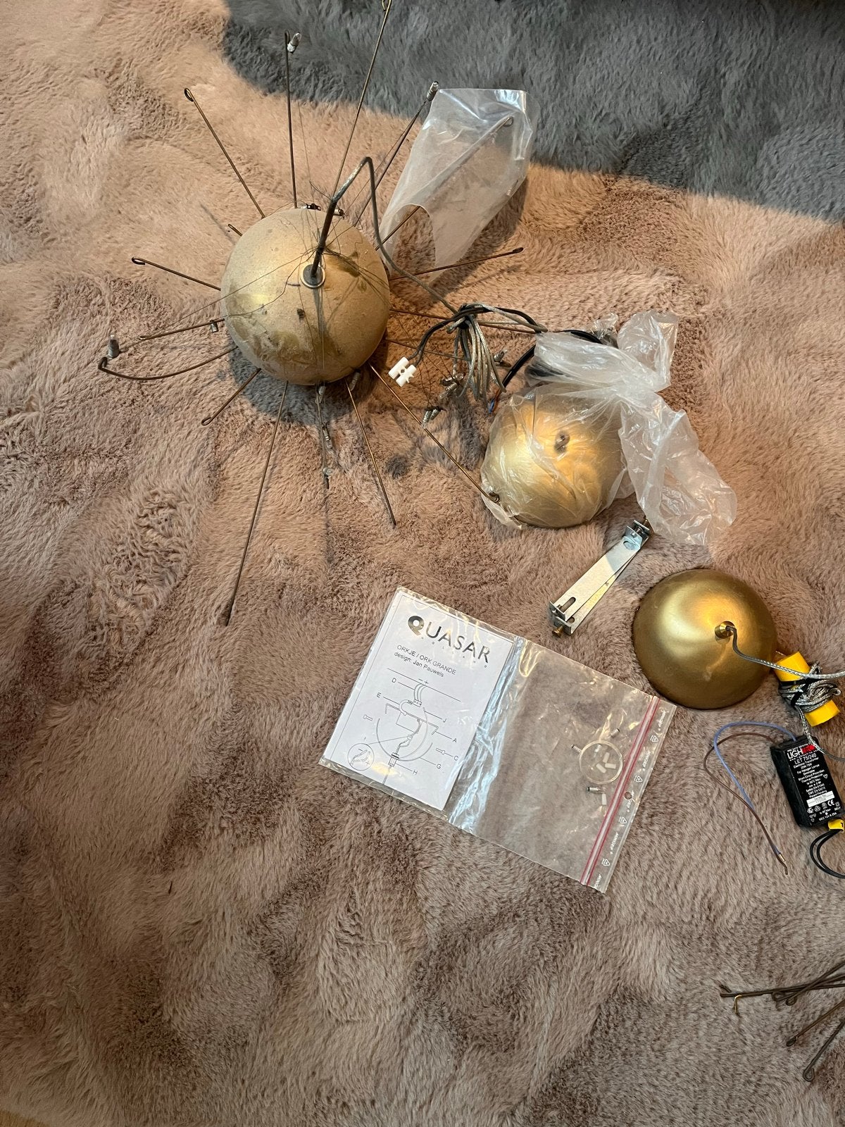 2 Quasar Ork Grande hanglampen - Jan Pauwels design, Huis en Inrichting, Overige merken, Gebruikt, Overige fittingen, Goud