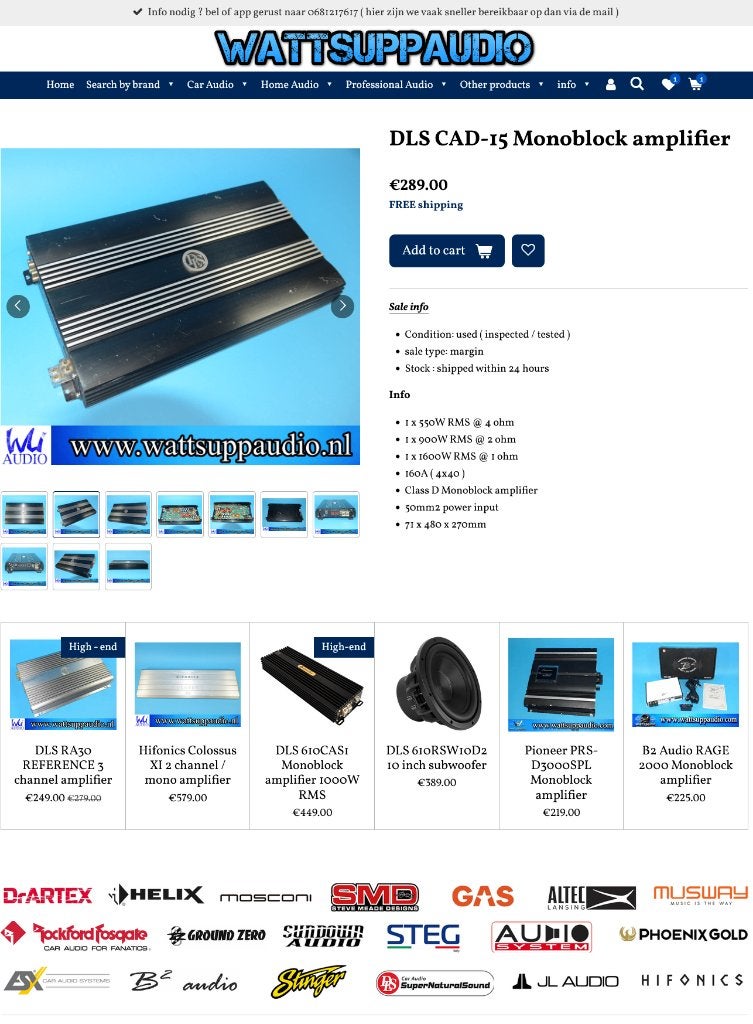 DLS CAD-15 Monoblok versterker 1600W RMS, Auto diversen, Info@optimount.nl, Nieuw, Ophalen of Verzenden, Anholtseweg 48A 7091 HB DINXPERLO