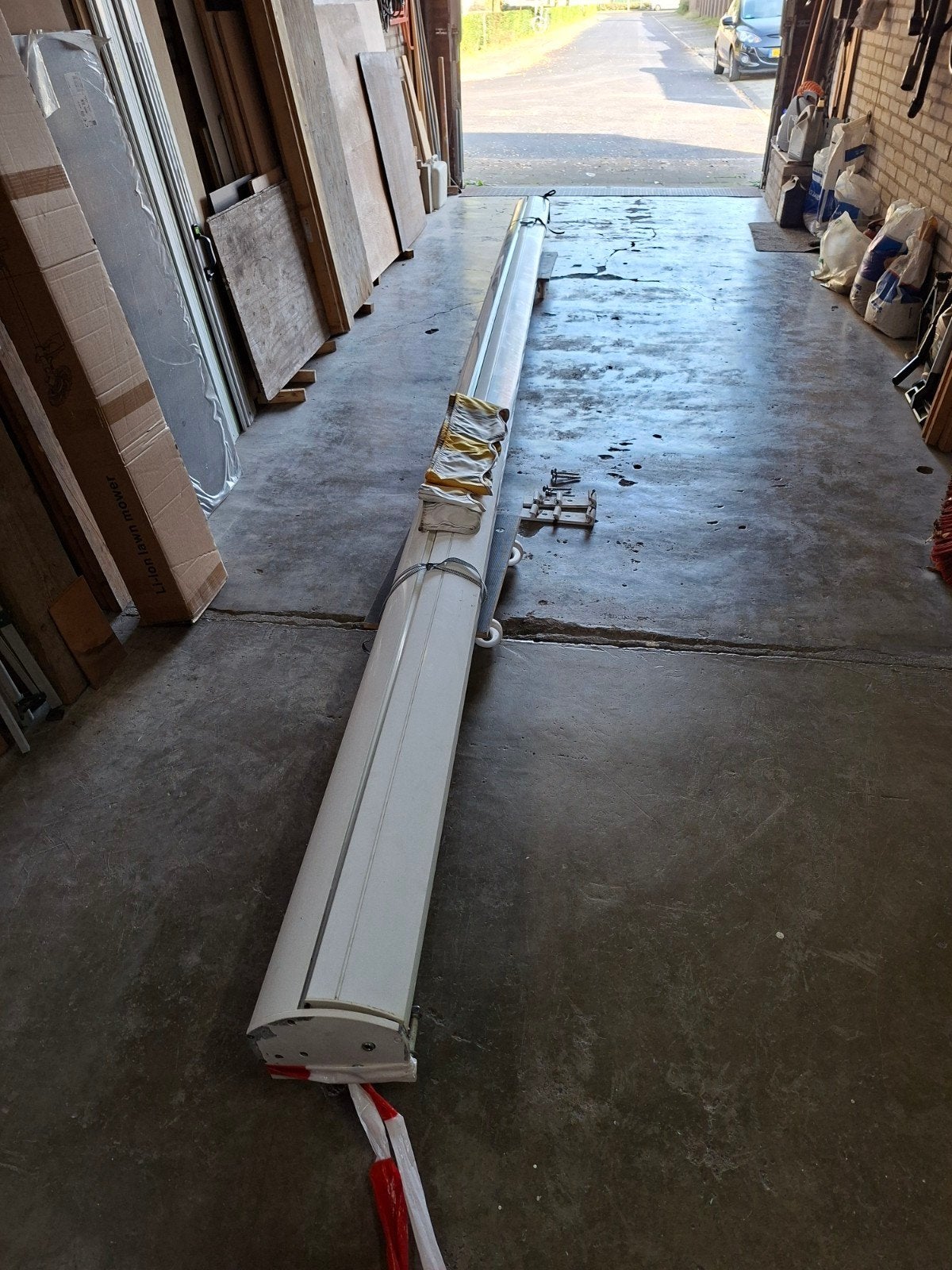 Zonwering knikarm scherm wit, 150 tot 300 cm, Ophalen, Gebruikt, Knikarmscherm