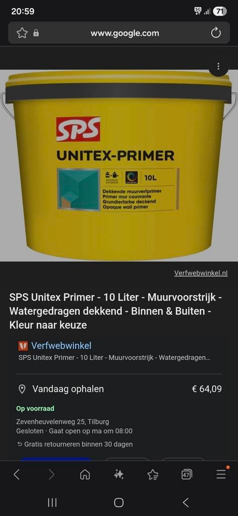 Sps unitex primer, Doe-het-zelf en Verbouw, 10 tot 15 liter, Ophalen, Nieuw, Wit