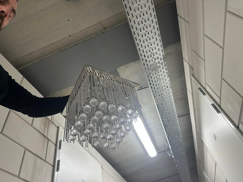 Plafondlamp met glazen bollen, Ophalen, Gebruikt, Metaal