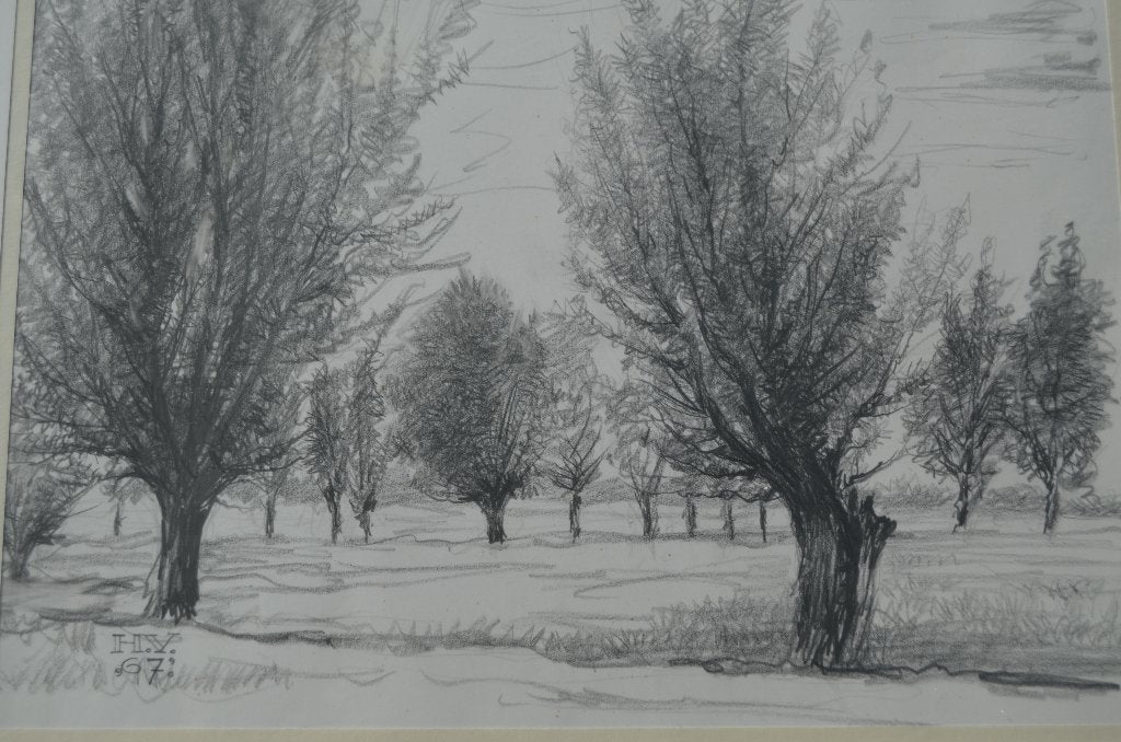 9 x Hendrik Voskuijl (1893 - 1980) potloodtek. 'bomen' (1), Landschap, Papier/karton, Ophalen of Verzenden, Overige technieken