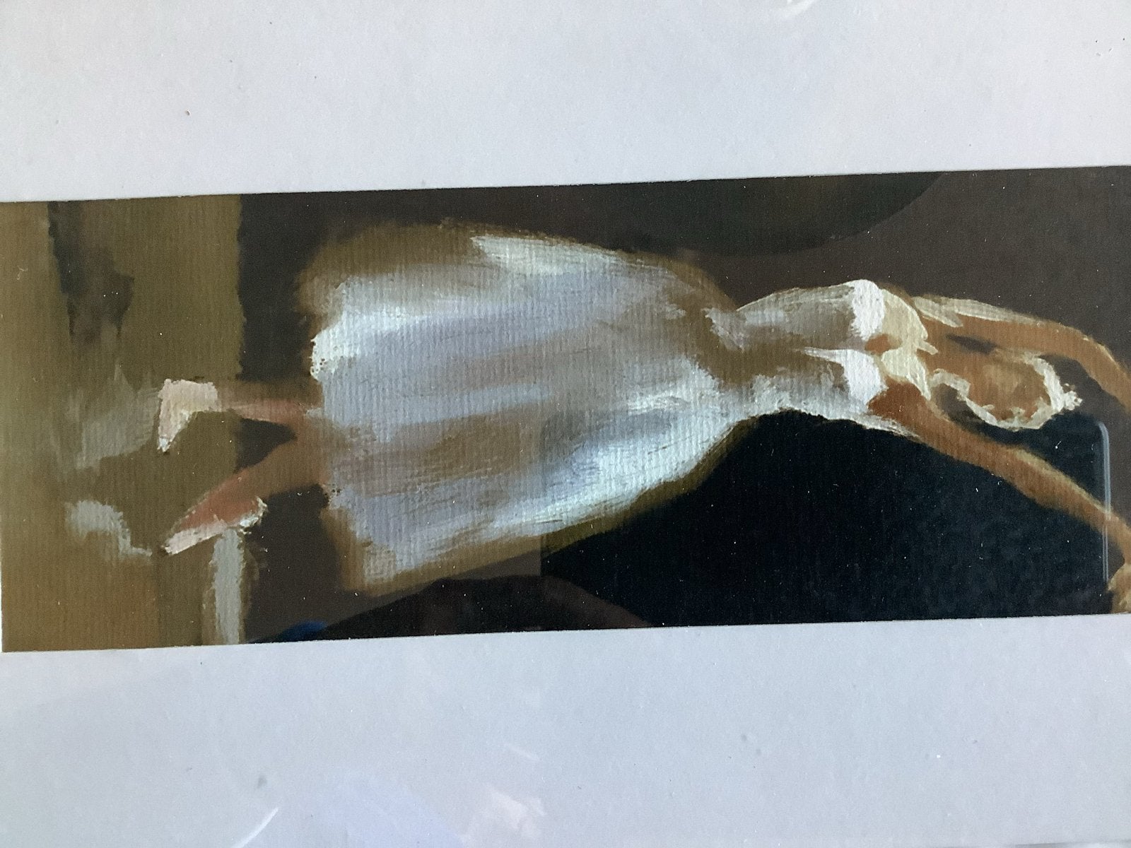 Miniatuur Schilderij: Elegante Ballerina in Wit, Paneel, Portret of Personen, Realistisch, Ophalen of Verzenden