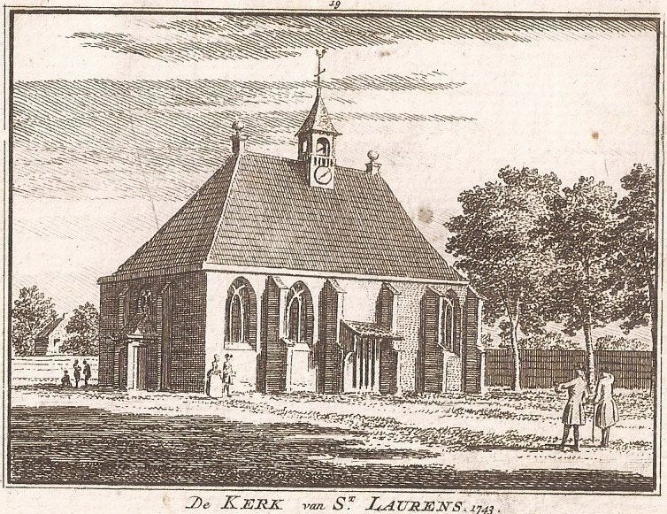Zeeland De kerk van St. Laurens 1743 Kopergravure Spilman