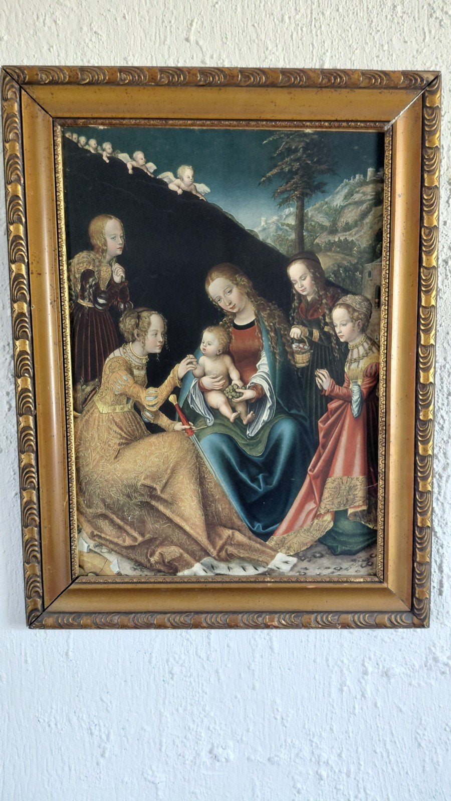 Oud Meesterlijk Schilderij: Madonna met Kind en Engelen, Ophalen of Verzenden