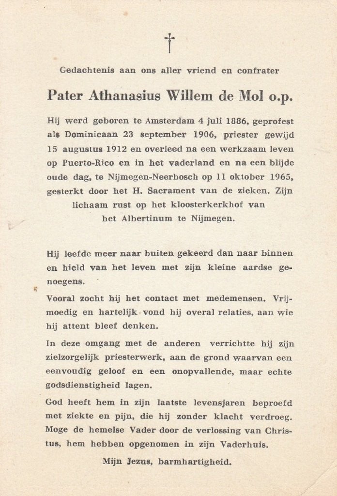 pater de mol-amsterdam-nijmegen-neerbosch 1965, Ophalen of Verzenden, Bidprentje