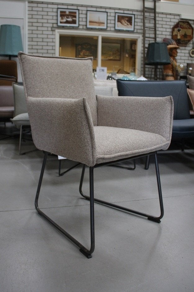 4 luxe eetkamerstoelen Sanne Jess Design leer stof naturel, Huis en Inrichting, Ophalen, Zo goed als nieuw, Leer, Vier