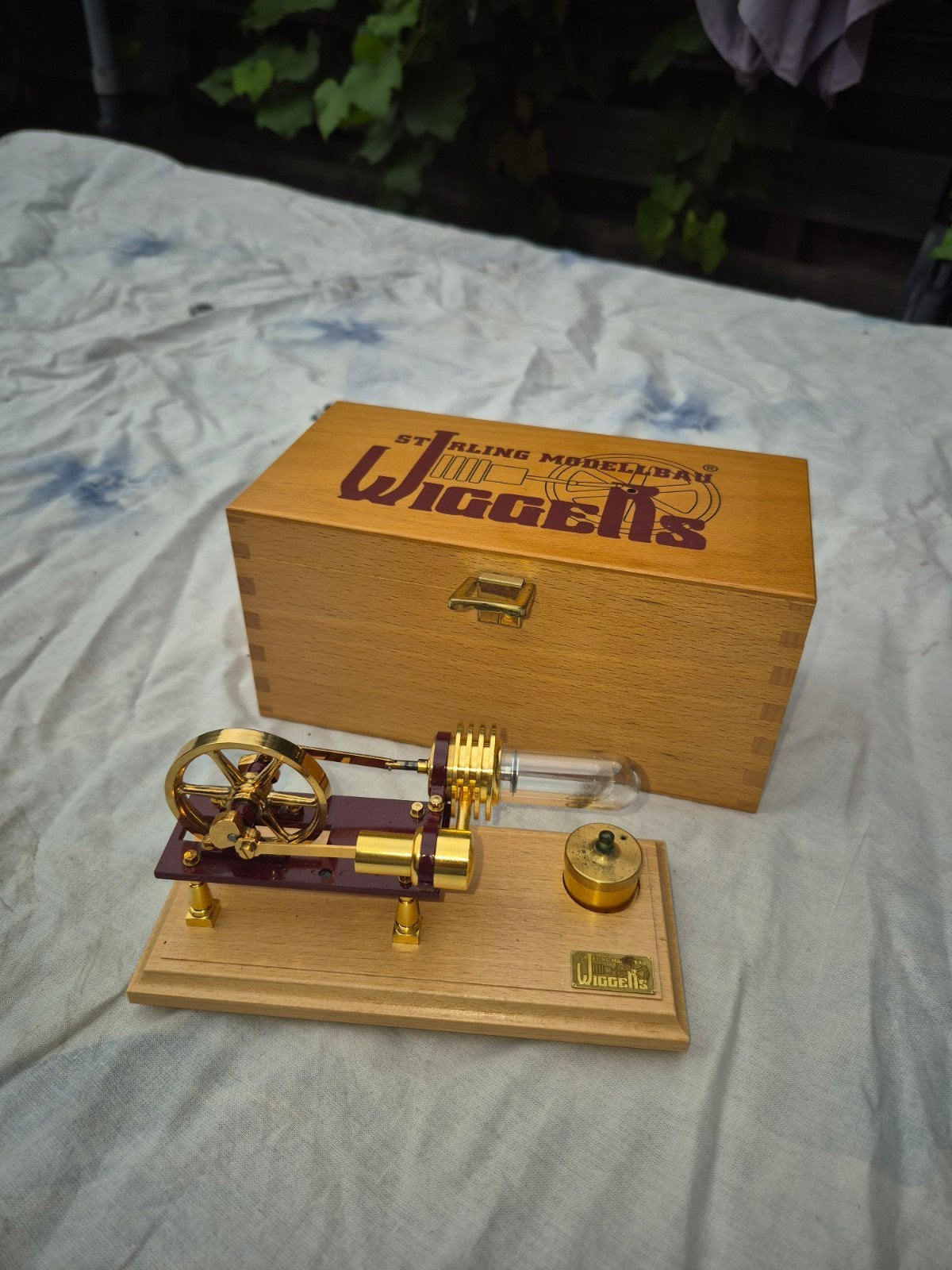 Wiggers Heteluchtmotor Stirlingmotor met Houten Kist, Ophalen of Verzenden, Zo goed als nieuw, Overige typen, Overige merken
