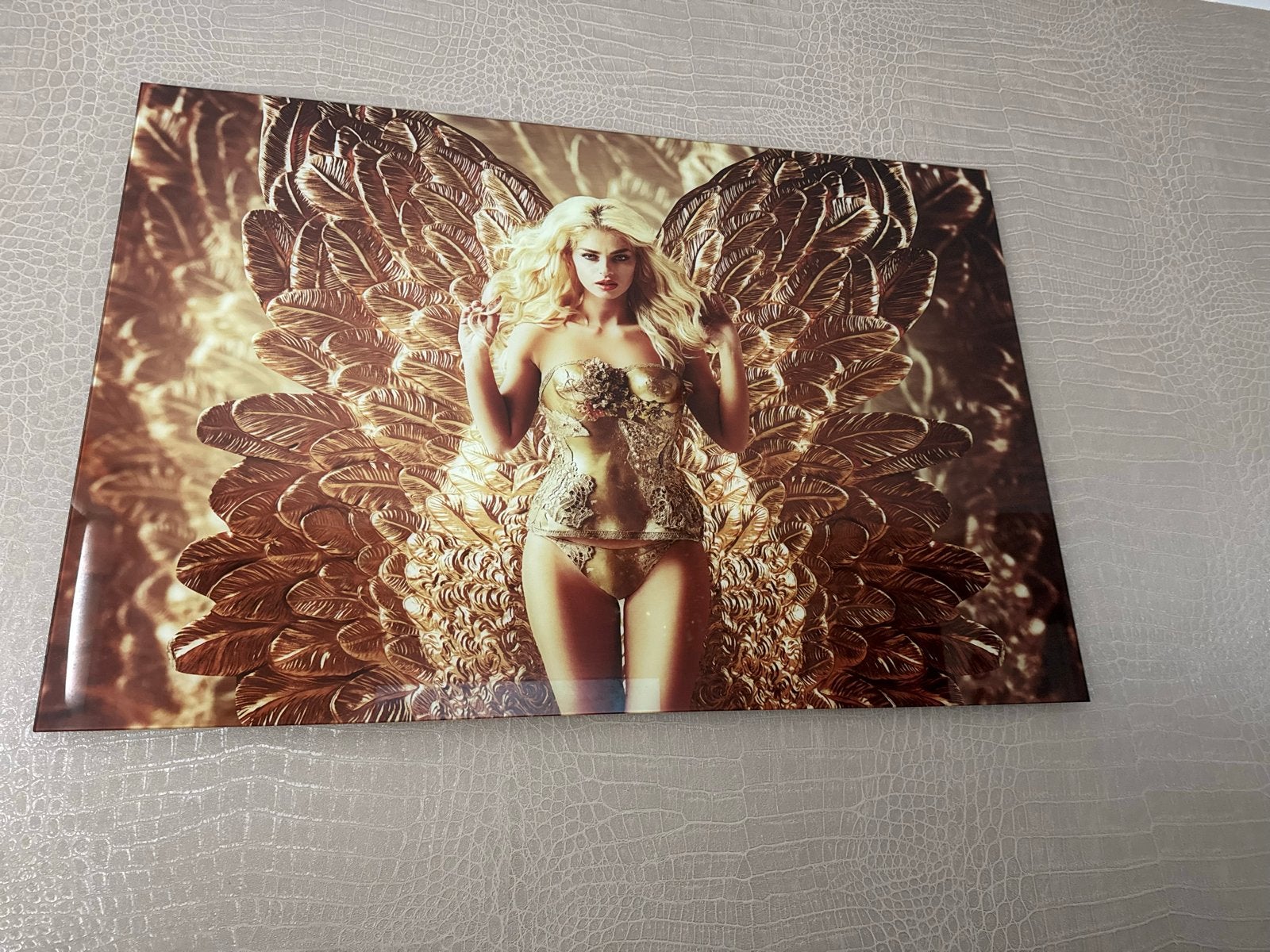 Schilderij Gouden Engel Vrouw 80x120 cm, Ophalen of Verzenden, Zo goed als nieuw, Schilderij, 100 tot 125 cm