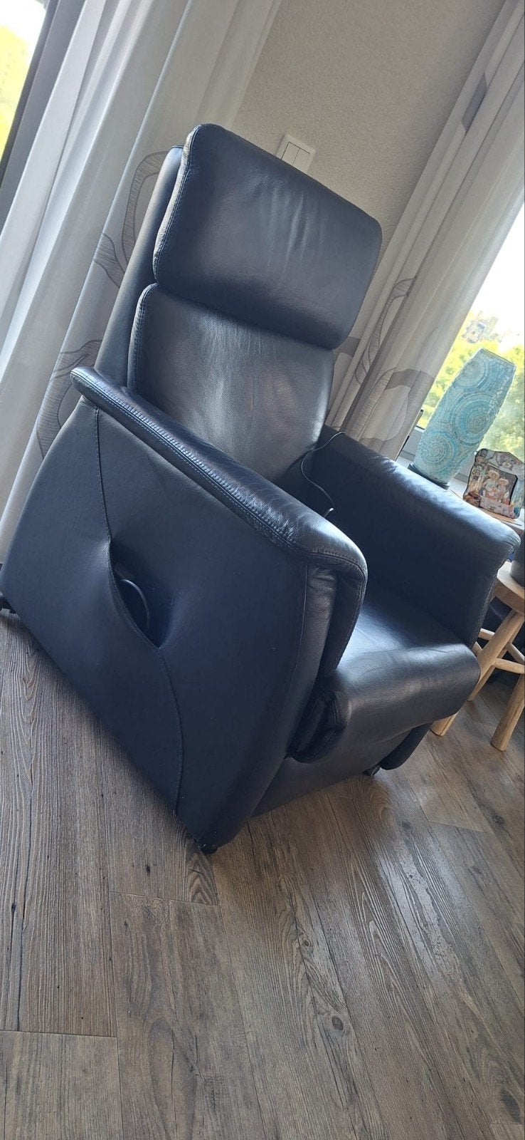 Comfortabele leren relaxfauteuil - Donkerblauw